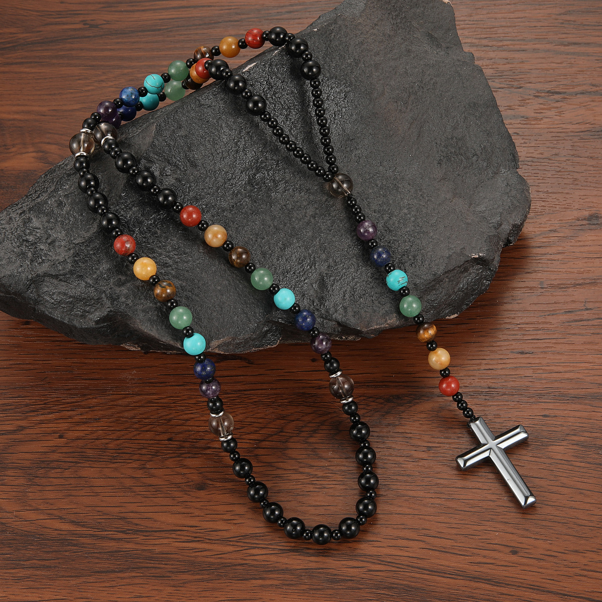 Metal Pendant Material Necklace Classification Retro Geometric Mixed Materials Unisex Necklace Men Pendant Necklaces