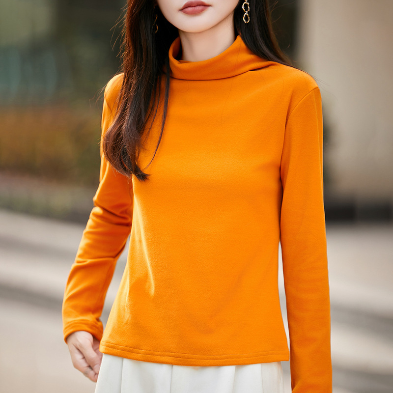 2025年早秋新款双面绒堆堆领针织衫长袖女纯色套头宽松打底衫上衣|undefined