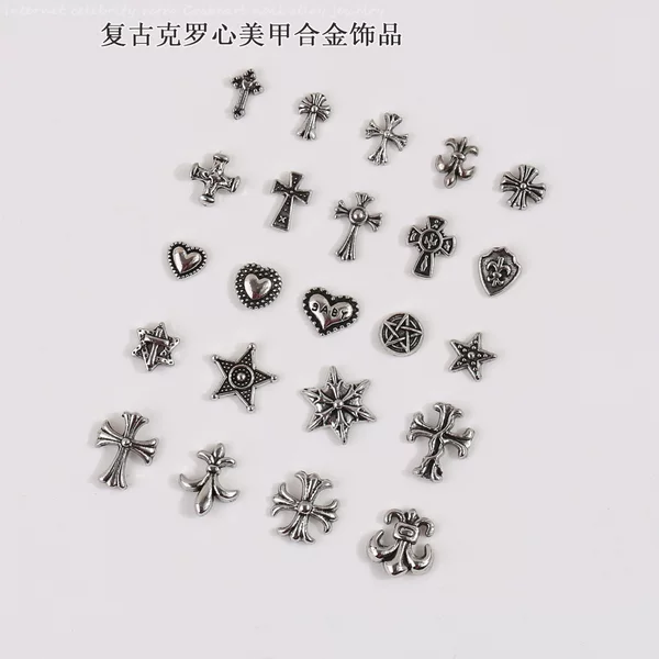 Cross-Border Popular Nail Art Accessories, Dark Style Chrome Hearts Retro Cross Punk Style Alloy Diamond Decorations, Wholesale from Manufacturer