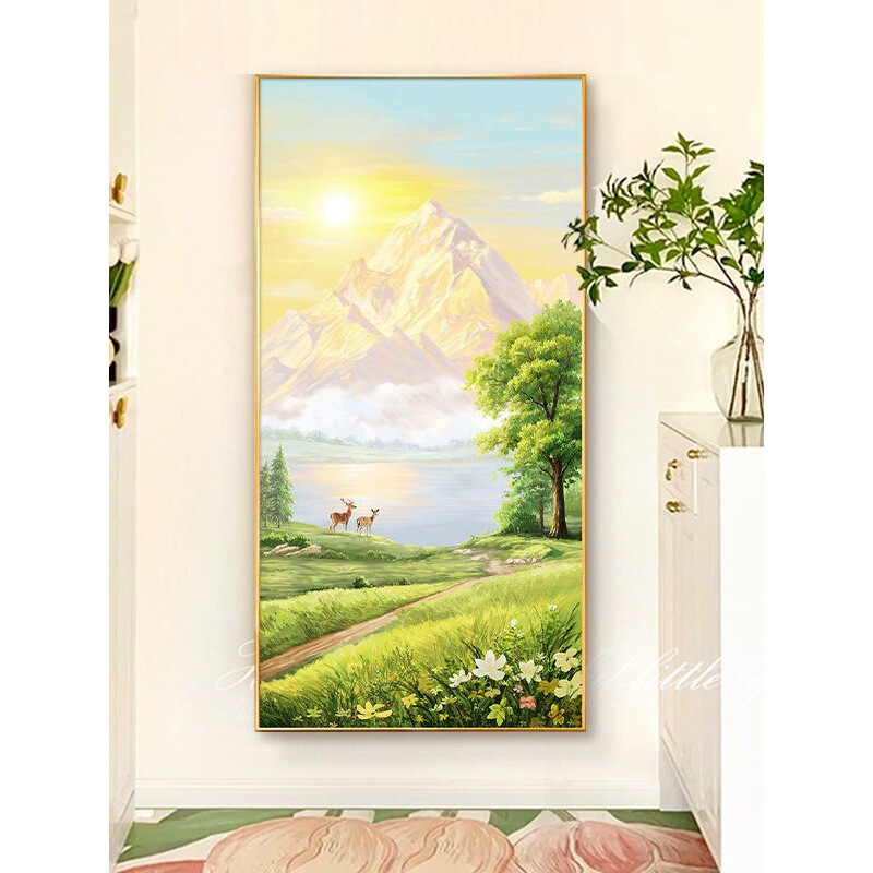 Dafen Oil Painting Village entrance decoration painting in cream style, wall hanging painting for hallway and corridor, high-end landscape oil painting