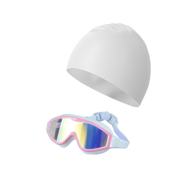 Kit de Gafas de Marco Grande y Gorro de Natación de PC y Silicona Líquida, Impermeable y Anti-empañamiento