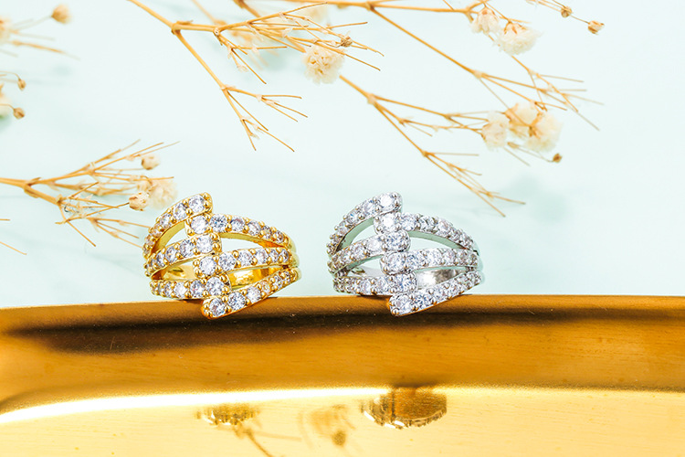 Wedding Occasion Copper Material Fashion Copper Gold-plated Zircon Hollow Double Layer Ring