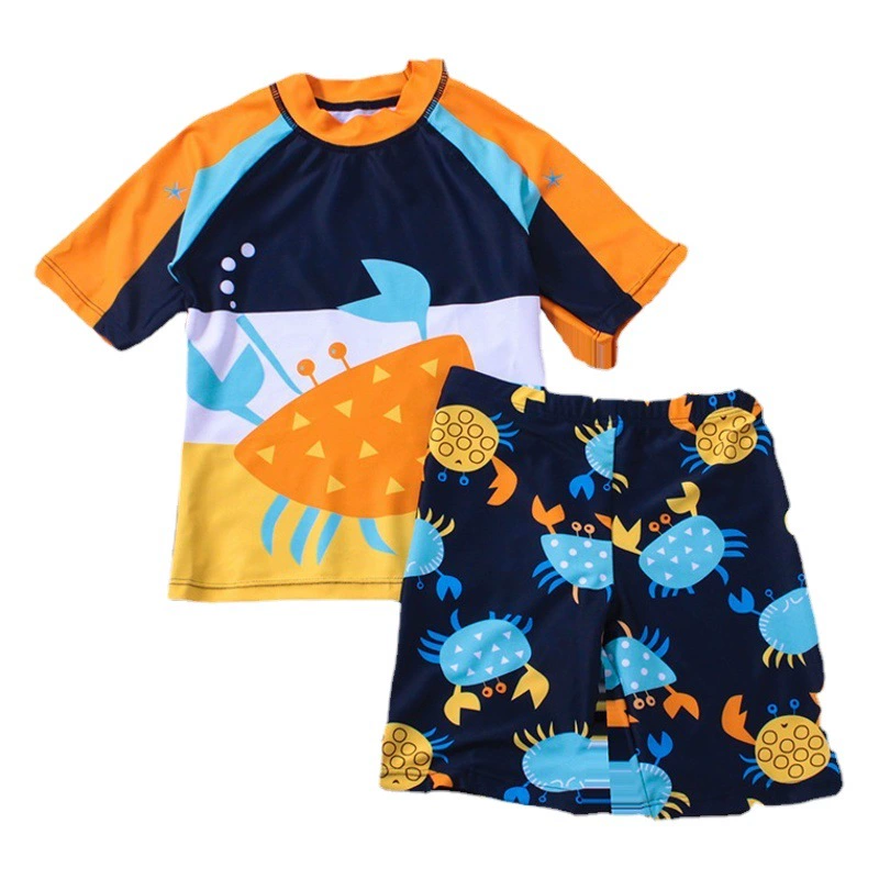 Детские купальники Купальники с разрезом для мальчиков Быстросохнущие Мультяшные раздельные солнцезащитные купальники для младенцев