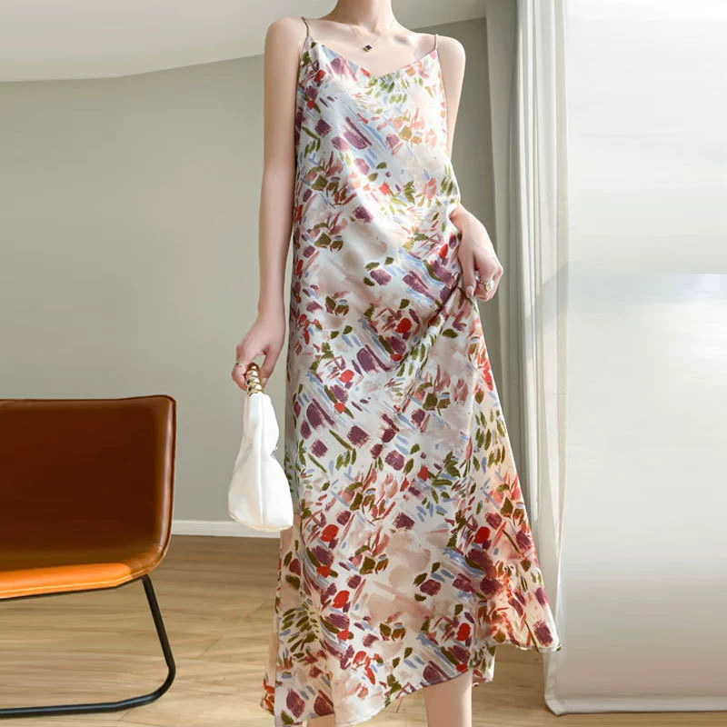 Французский продвинутый смысл масляной живописи ветер подтяжка платье женский 2024 весна/лето новый костюм с принтом длинное платье