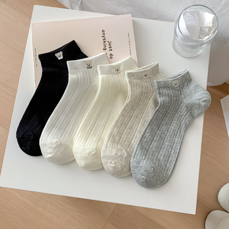 New spring and summer socks solid color embroidery cute cartoon bear…