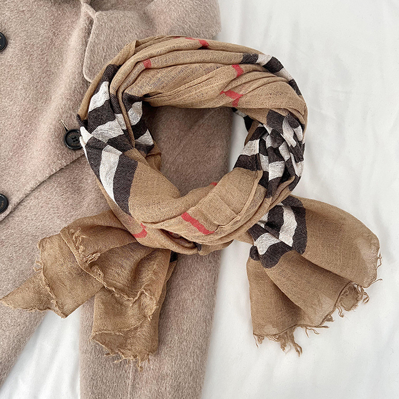 Nicho algodón lino bufandas a cuadros otoño invierno alta sensación nuevo estilo universal bufandas de cuello ligero bufandas bufandas de seda al por mayor