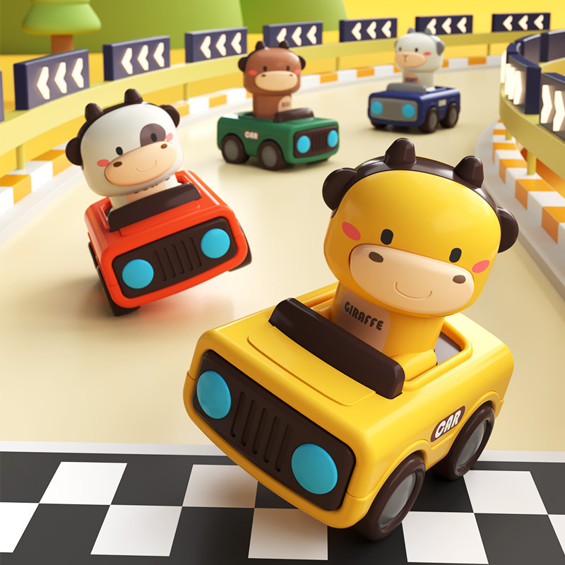 Cross-Border Educational Cartoon Cute Car Press Animal Toy Car Cute Cartoon Inertia Resistant Children's Toy Car