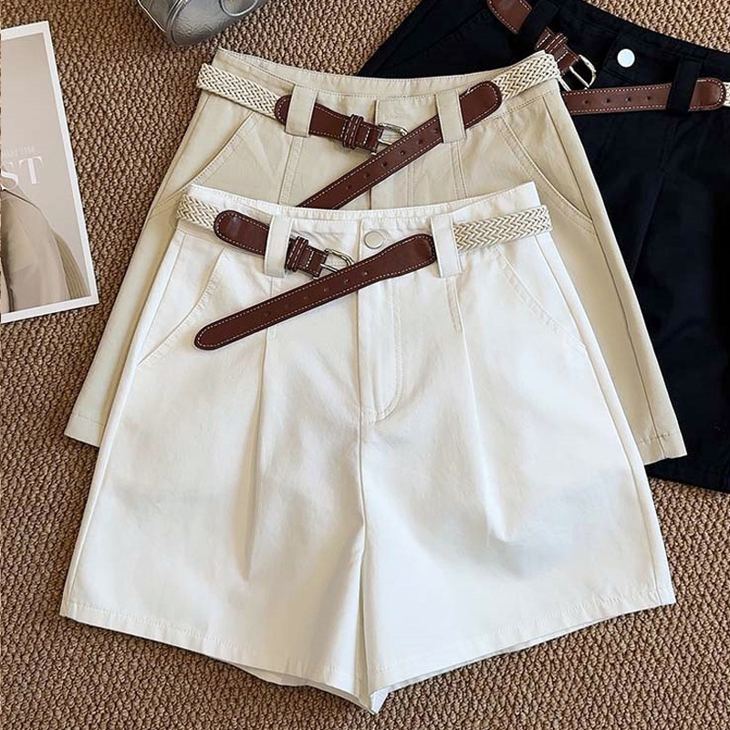 Washed Cotton Suit Shorts for Women, Summer New High-Waisted A-Line Slimming Versatile Petite Wide-Leg Work Shorts Washed Cotton Suit Shorts for Women, Summer New High-Waisted A-Line Slimming Versatile Petite Wide-Leg Work Shorts
