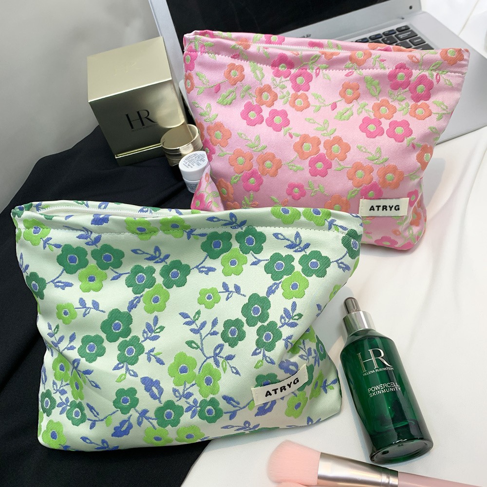 Bolsa de maquillaje de alta calidad Jacquard mano bolsa de maquillaje de gran capacidad para mujeres maquillaje viaje bolsa de almacenamiento