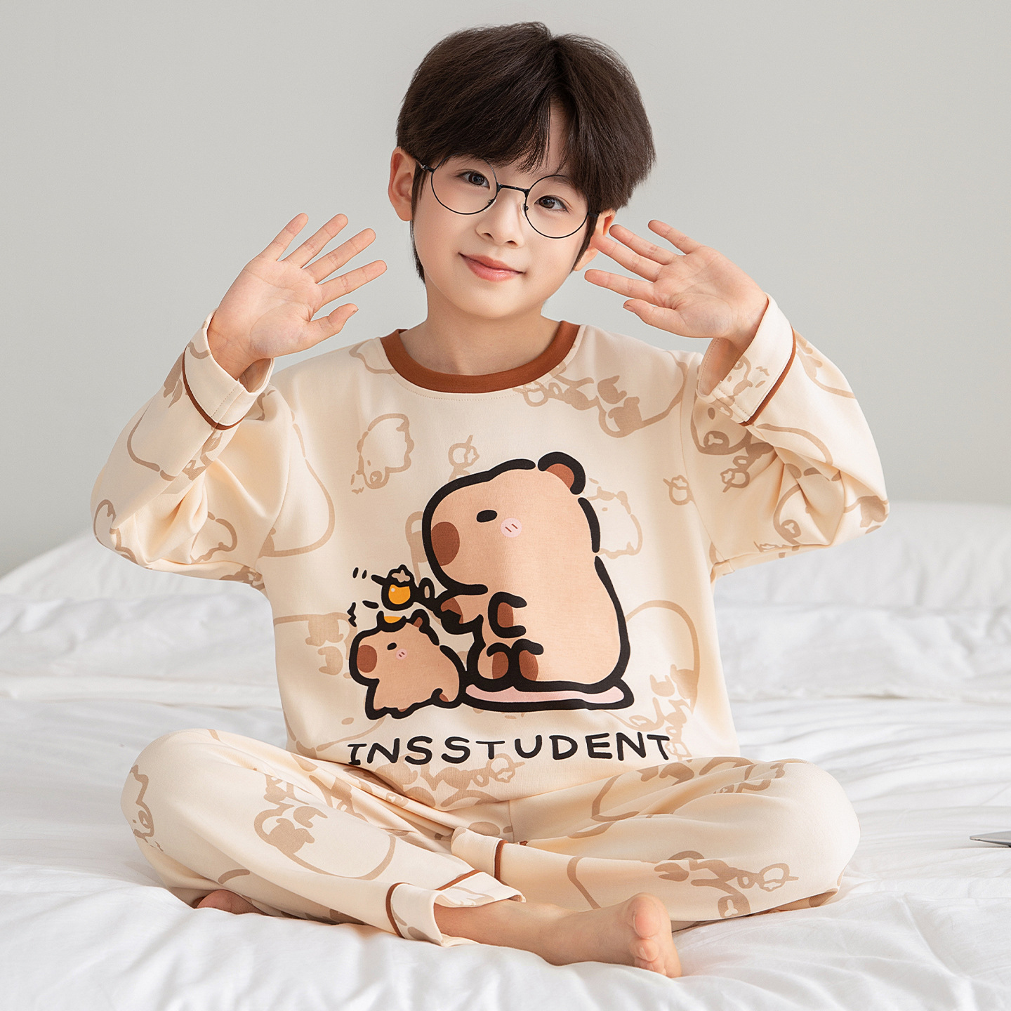 Kapibala Autum Boys' Pajamas 2025 New Kidsren's Spring and Autum Long-Sleeved Pants Pure Cotton Little Boy Home Clothes