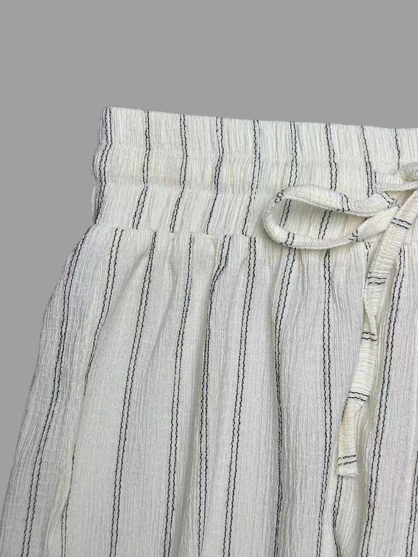Damen Freizeithose Locker Gestreift Mit Elastischem Kordelzug_voghion.com