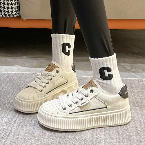 Plus size women's shoes  autumn new platform thick-soled white shoes Korean style casual sneakers women's versatile flat cake
