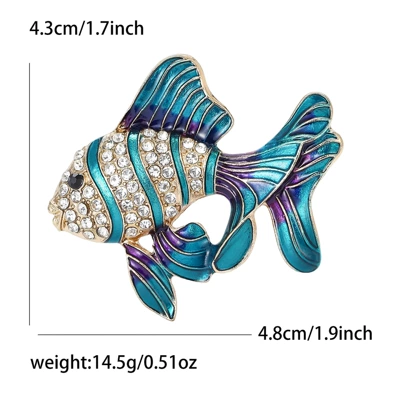 Cross-Border European and American Light Luxury Enamel Japanese Goldfish Brooch Pendant Couple Tropical Fish Dripping Oil Cartoon Brooch Collar Jewelry (Yaxa sancaqları) - kc-gold-blue-2080-bl