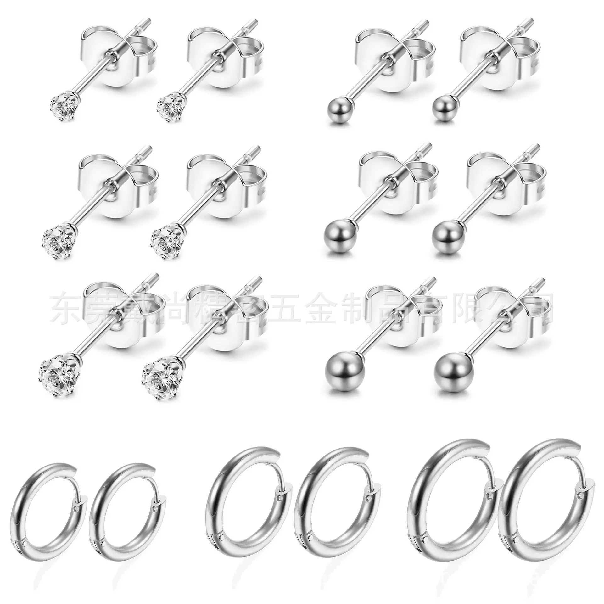 跨境专供316不锈钢玫瑰金锆石耳钉低过敏简约女耳骨钉耳饰套装