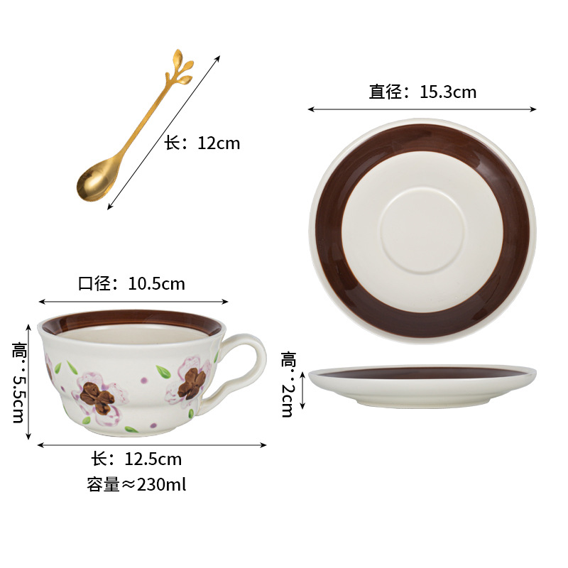 Tazas de café de cerámica pintadas a mano, tazas de cerámica medieval, flores coloridas transfronterizas, tazas de té de la tarde de alto valor de color