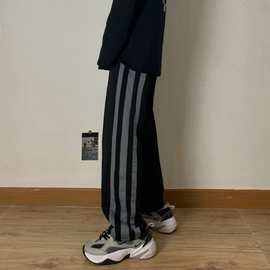 模特实拍韩版休闲运动裤女春秋穿搭显瘦高腰宽松直筒阔腿裤长裤潮