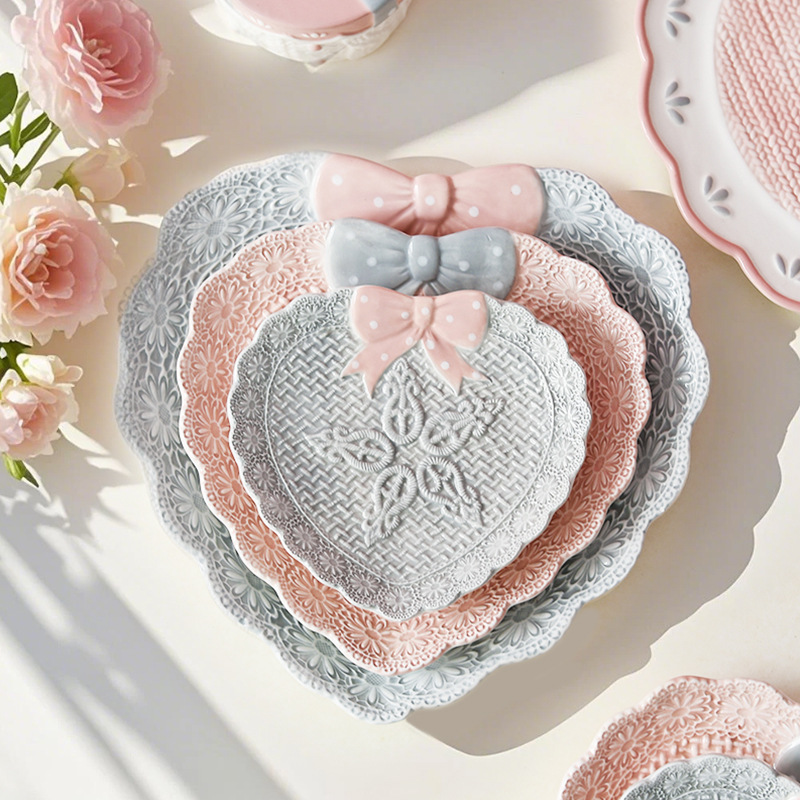 Suéter de punto creativo para el hogar plato de cerámica ensalada arco en forma de corazón plato de postres platos de cubiertos decoración de mesa