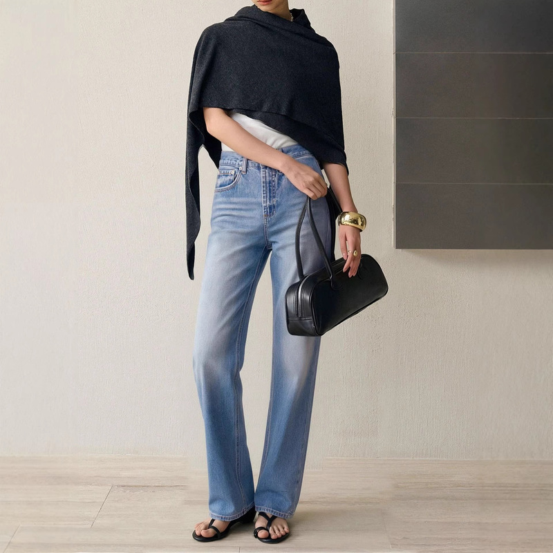 Turkish Weaving Technique Fabric. High-Waisted Straight-Leg Jeans for Women, 2026 Spring/Summer Style, Slimming Baguette Pants