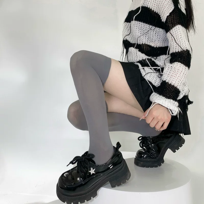 Velvet gray over-the-knee socks