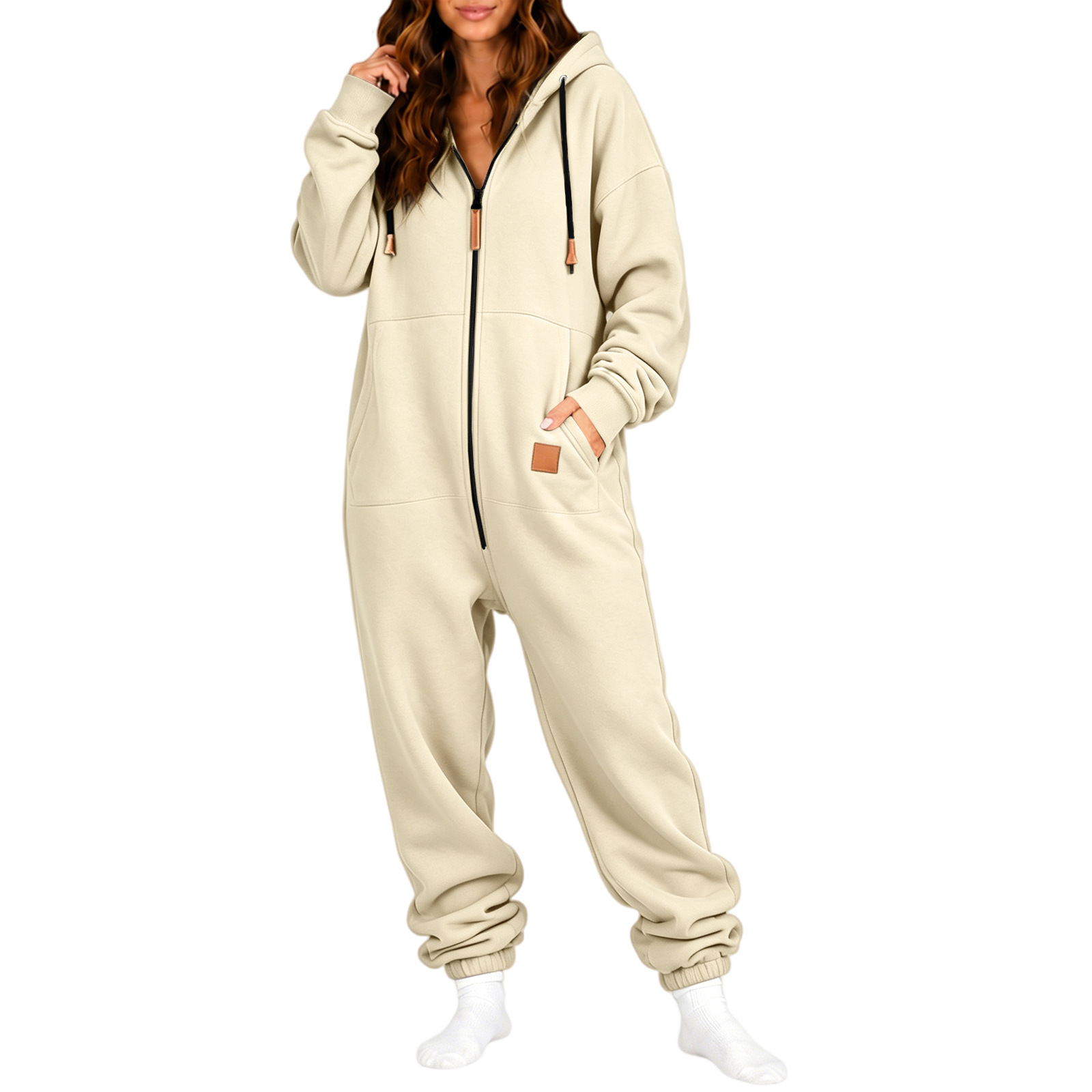 New women's hooded one-piece sweatshirt set with zipper hood design, one-piece casual sports suit