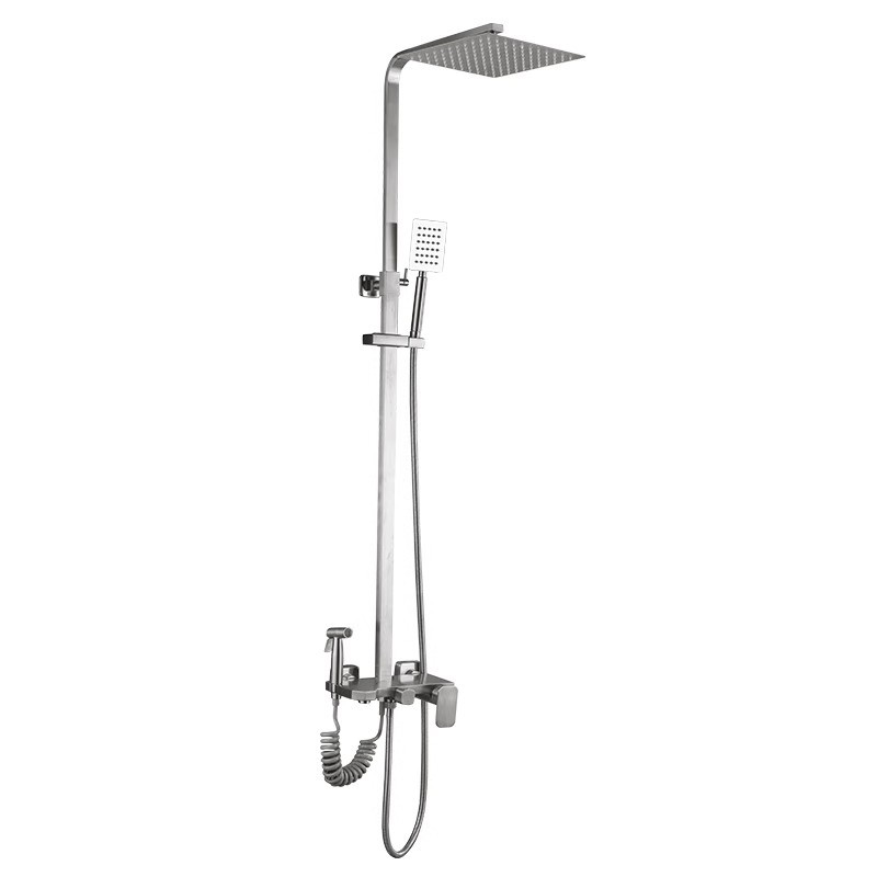 304 acero inoxidable negro ducha set cuatro funciones presurizado baño frío y caliente multifuncional triple ducha