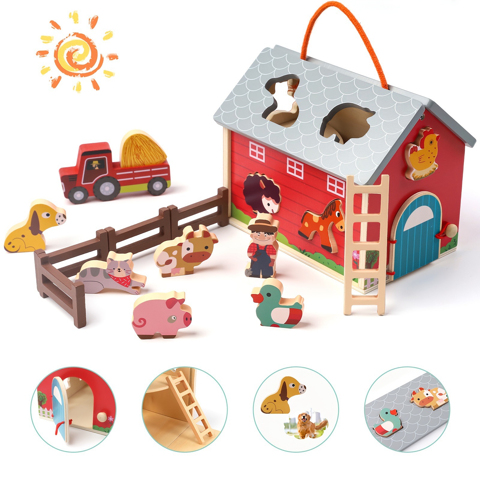 Granja de madera Wooden Animals Farm Barn Toy Kit Sorting Stacking