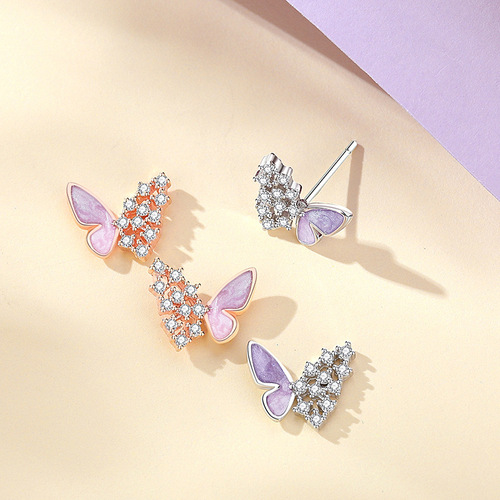 Original Starlight Butterfly Earrings Sterling Silver Forest Style Small Fresh Sweet Cute Earrings Female Ins Style Niche Ear Accessories