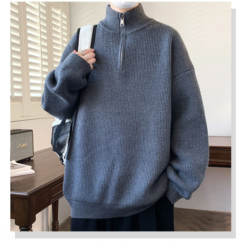 Herren Pullover Mit Halbem Reißverschluss Und Stehkragen Retro_voghion.com