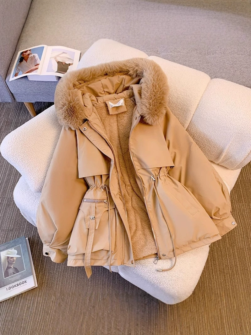 Fashionable fleece down jacket with down