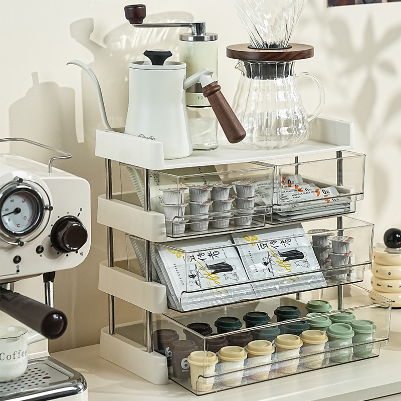 ティーバッグ収納棚茶カプセルコーヒーお茶の間整理ボックス引き出し式デスクトップ多機能収納ラック|undefined