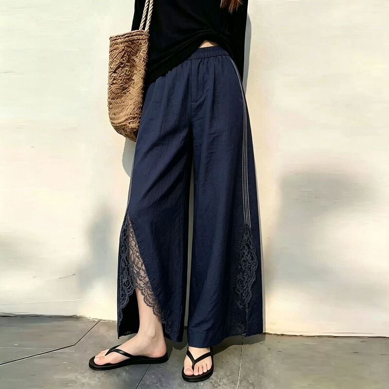 Polyester Crepe Plus-Size Women's 2026 Summer New Trendy Retro Casual Slimming Straight Loose Pants