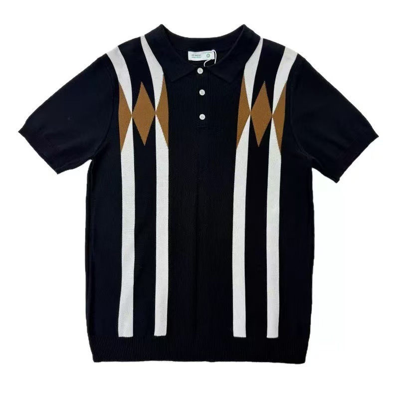 Polo camiseta de punto camiseta de manga corta camiseta de cuello de hombre rayas de color viejo viento de negocios de verano fábrica transfronteriza al por mayor