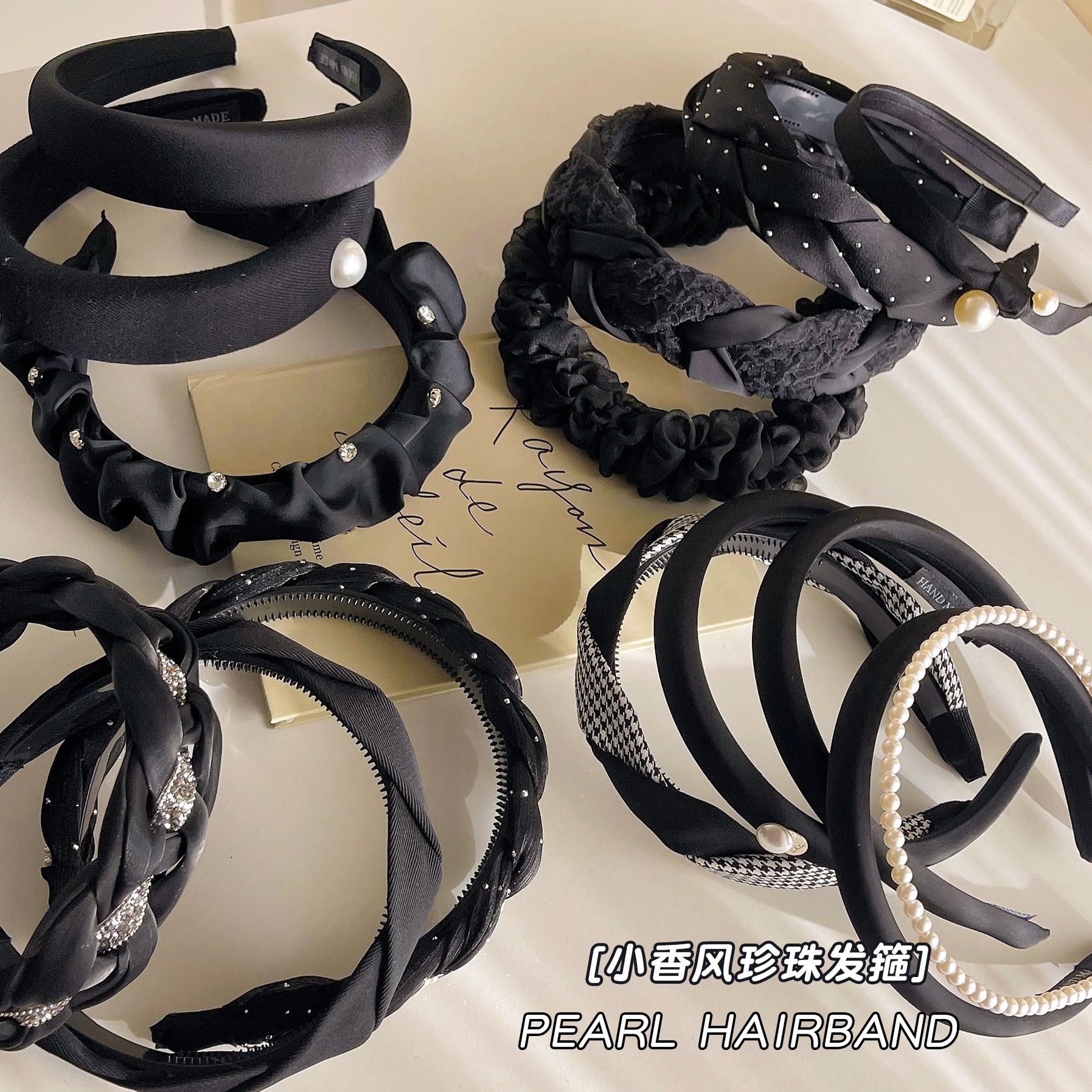 Banda para el cabello con pliegues en la parte superior del cráneo alto, horquilla de lavado de cara negra 2025 nuevo paquete de cabello a presión rojo neto, diadema de todo fósforo para mujeres