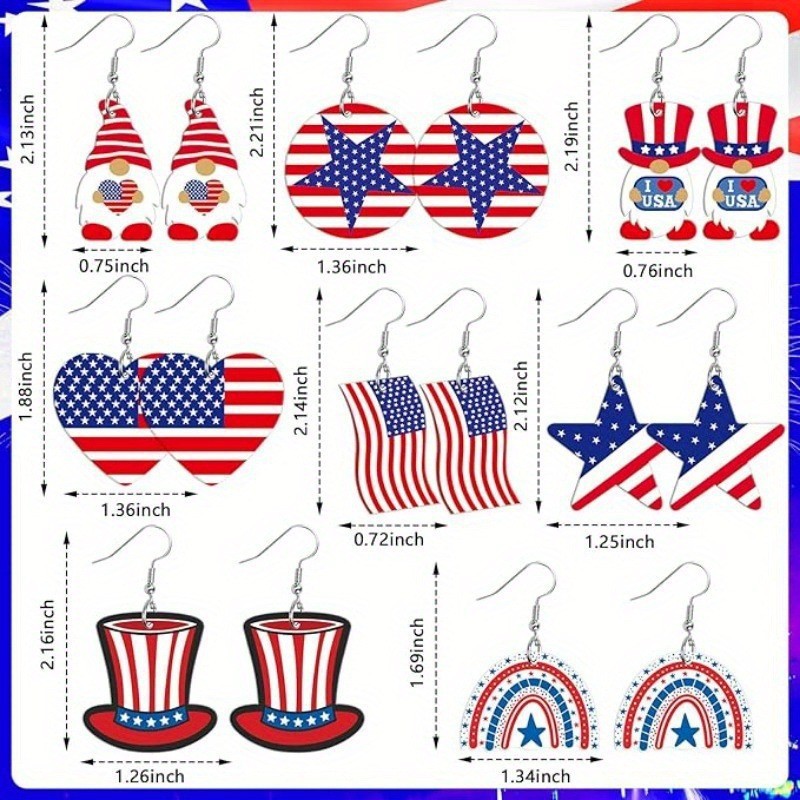 European and American cross-border Independence Day acrylic earrings with pentagram print, American flag hat, wooden earrings, niche style