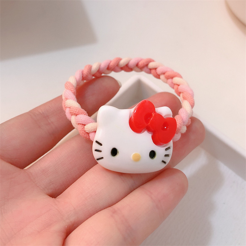 Caricatura gatito cinta de goma cuerda para el cabello de la niña corazón lindo de alta elasticidad cuerda para la cabeza de gatito rojo en línea anillo para el cabello accesorios de cabello
