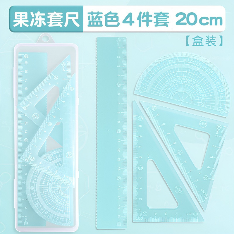 Juego de cuatro piezas de color gelatina de dibujos animados, juego de reglas de 20cm para estudiantes, papelería de aprendizaje de alto valor al por mayor