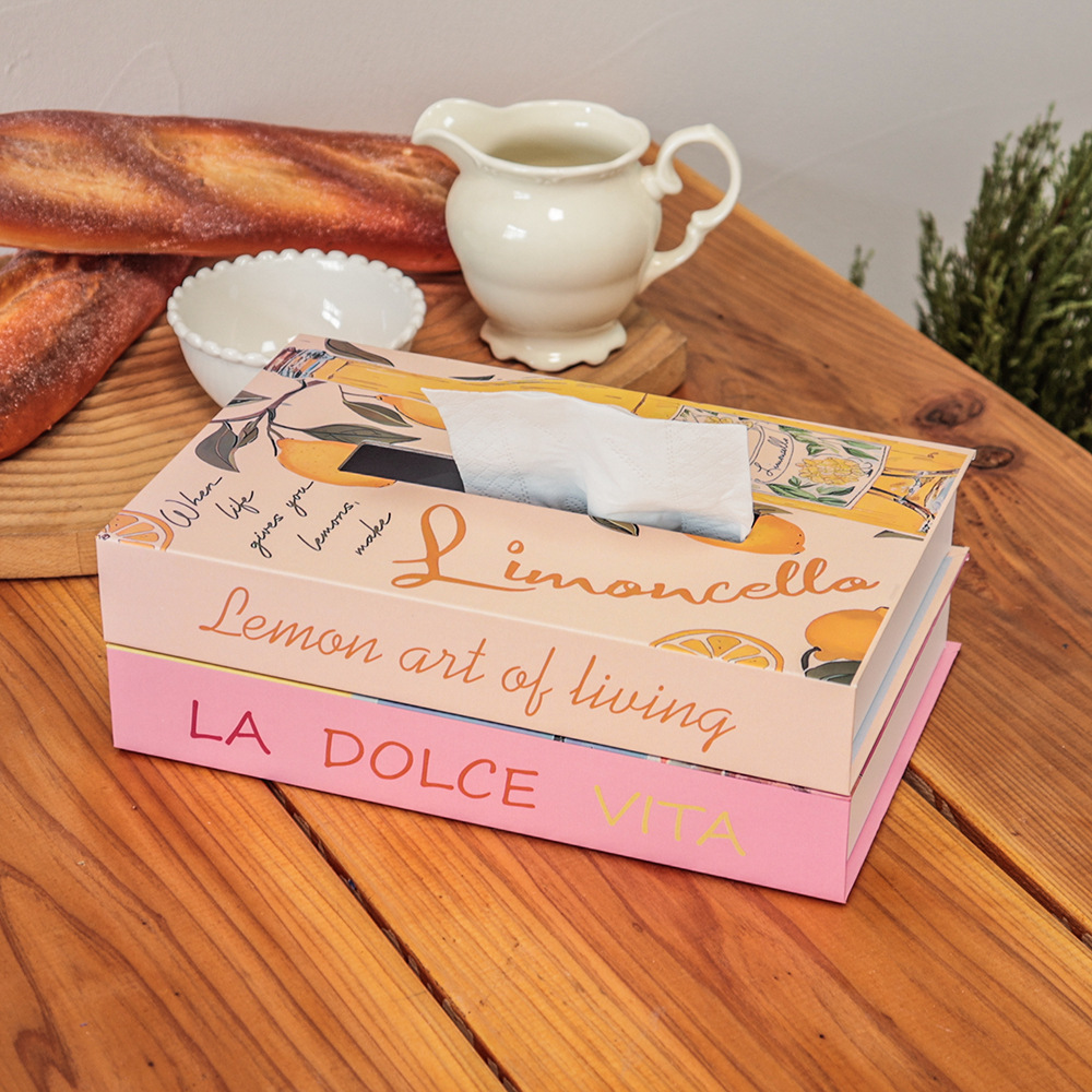 Decoración simple creativa de lujo caja de servillas de libros falsos sala de estar del dormitorio mesa de té decoración de escritorio caja de servillas
