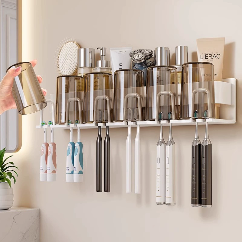 Белая подставка для зубных щеток без перфорации для чистки в ванной комнате и подставка для чашек для полоскания рта, настенная подставка для электрической зубной щетки, чашка