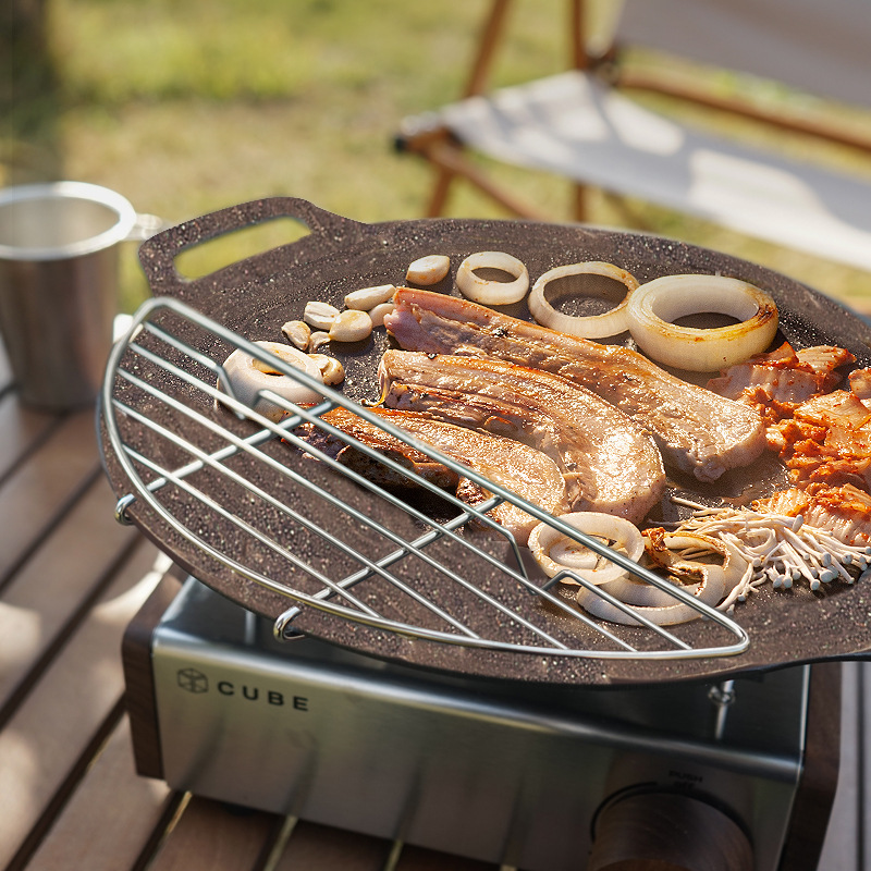 Outdoor grill pan, grill rack, steam rack, 304 stainless steel camping grill, frying pan, barbecue, camping, oil drainage, anti-burn grill