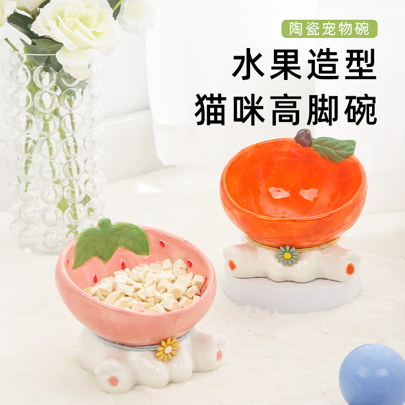 공장 다이렉트 과일 고양이 사발 세라믹 귀여운 고양이 대야 애완 동물 용품 애완 동물 사발 고양이 사발 고양이 사발