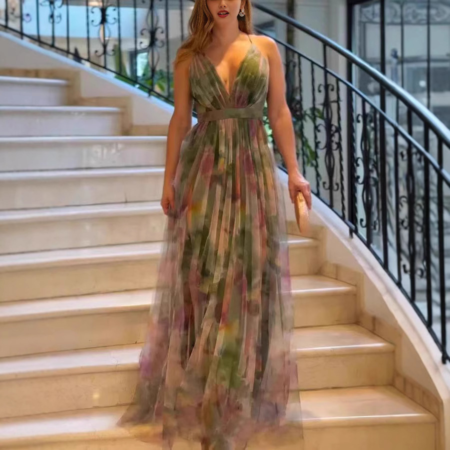 Robe à bretelles imprimée en maille pour femme, nouvelle collection printemps-été, tenue de vacances et de loisirs_voghion.com