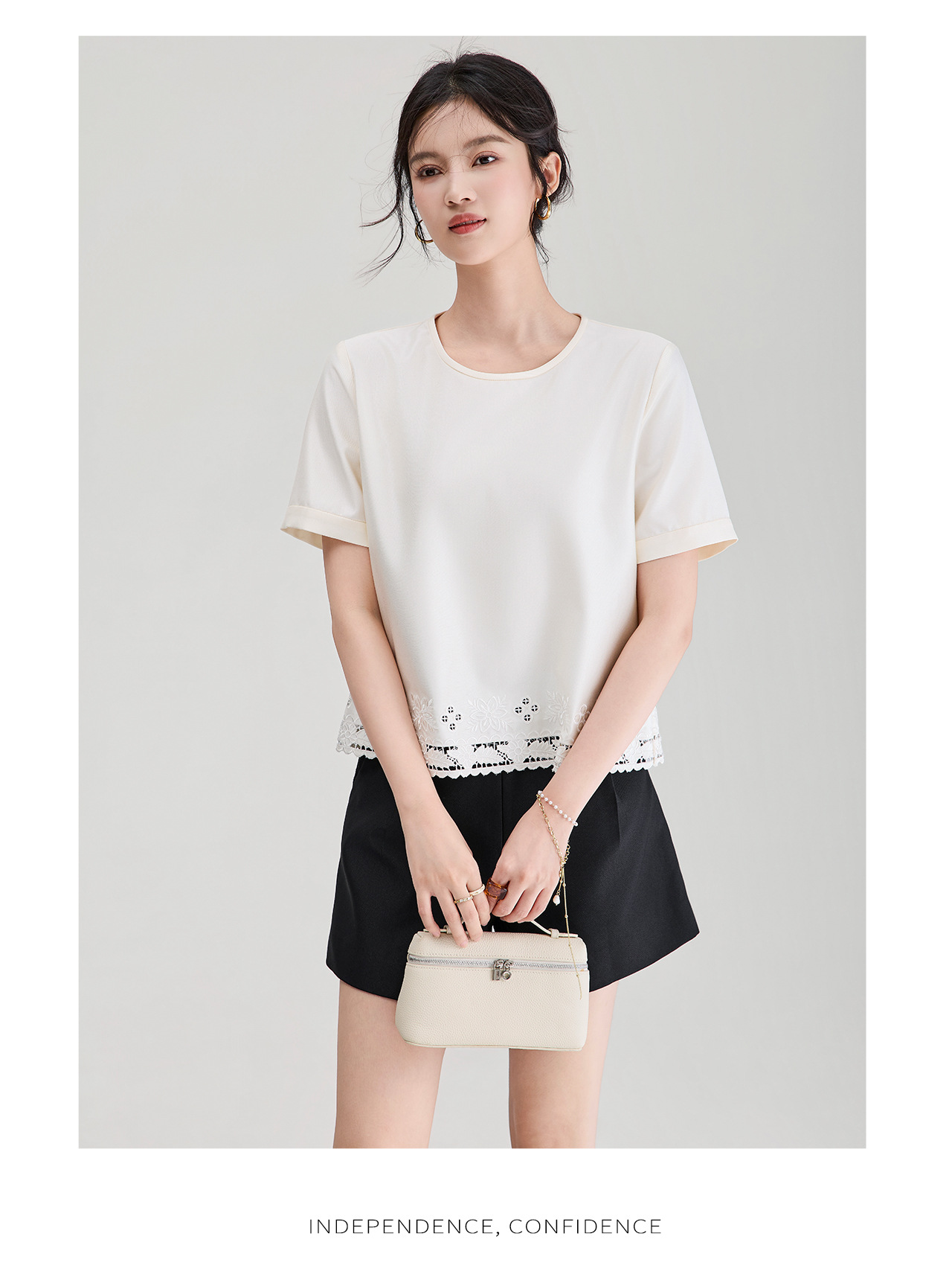 Quần short nữ cạp ren sóng thiết kế mới mùa hè — màu đen chi tiết 18