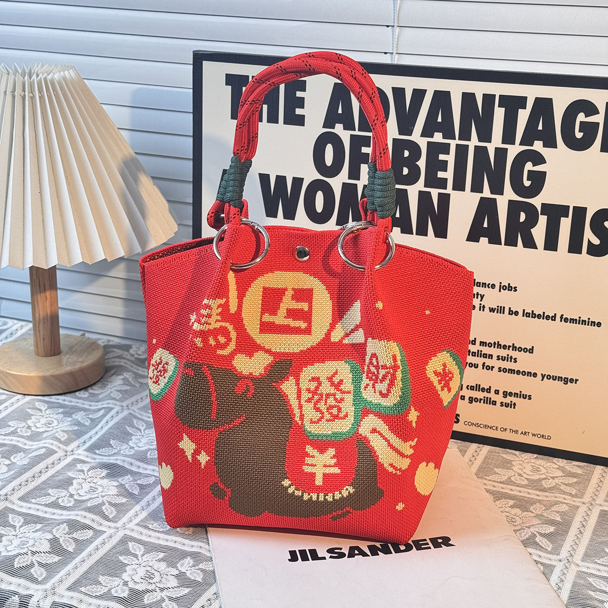 ニットハンドバッグ、ニッチデザインバケットバッグ、トートバッグ、ハンドバッグ、カジュアルで多用途なショルダーバッグ、ニットポータブルバッグ