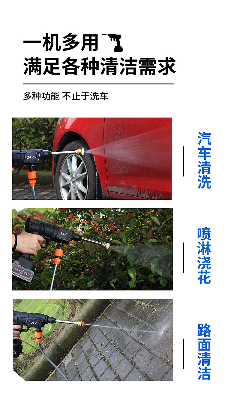 Cross-border foreign trade wholesale wireless lithium-ion high-pressure water gun, lithium-ion car washing machine, household turbo floor cleaner, direct from the factory
