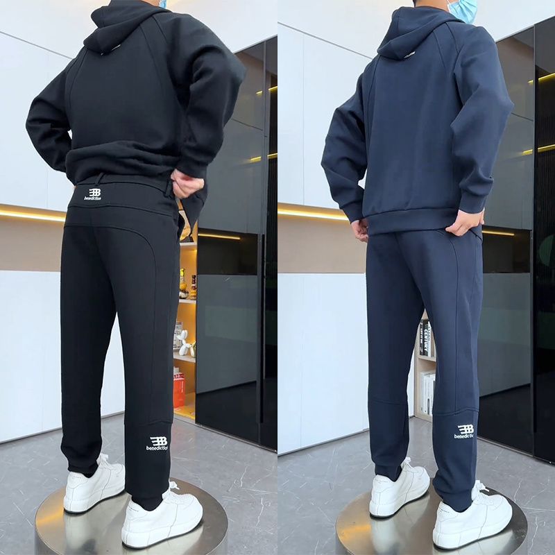 (2개) 가을과 겨울 기모 두꺼운 캐주얼 스포츠 세트 남성 후드 재킷 패션 슬림핏 스웨트 셔츠 투피스 세트
