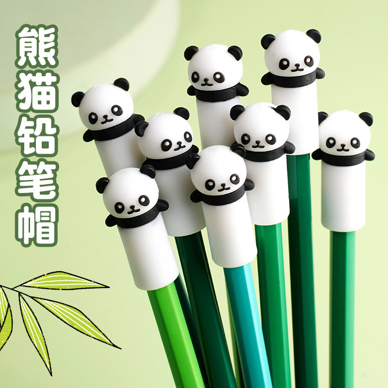 Cute Panda Cartoon Protective Cap Pencil Cap for Elementary School Students, Stationery Wholesale, Protective Sleeve Extender, High Aesthetic Value