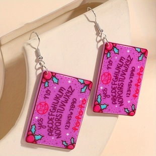 Purple letter tarot design creative pendant earrings cute cartoon style acrylic jewelry party earrings