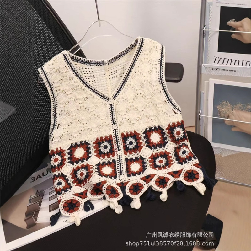 Spring and Summer New Design Crochet Hollow Ethnic Style Thin Knitted Sweater Vest Fashion Shirt for Women Spring and Summer New Design Crochet Hollow Ethnic Style Thin Knitted Sweater Vest Fashion Shirt for Women