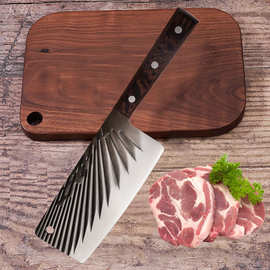 厂家不锈钢鸡翅木柄手工锻打锤纹两用斩切刀轻便家用厨师锋利刀具