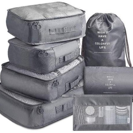 Set de bolsas de viaje de sarga, organizadores de ropa 6–8 piezas para maleta.